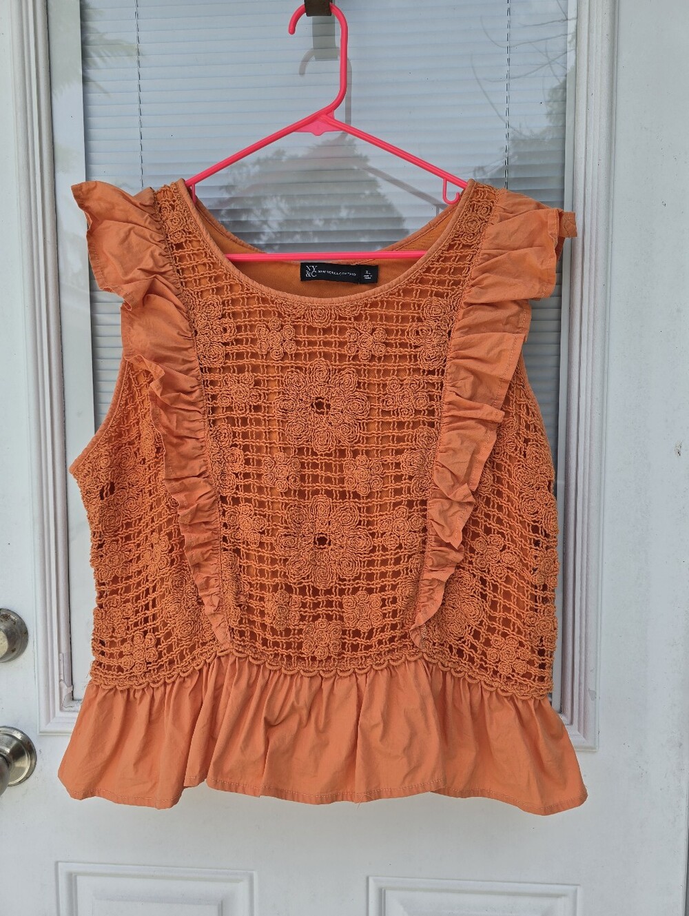 NY & C Crochet Ruffle Sleeveless Top - Orange